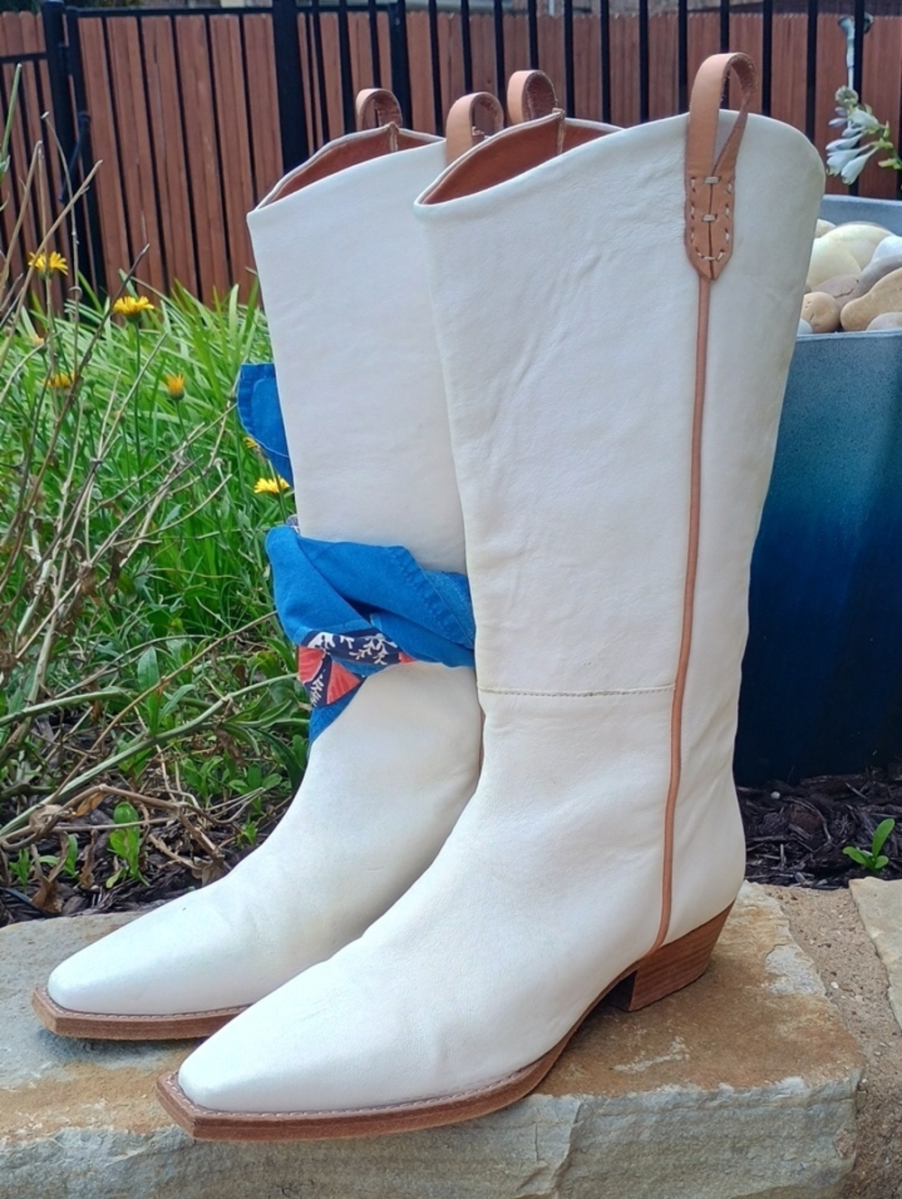 We The Free Free People White Leather Montage Western Cowboy Boots Size 39.5 - Picture 4 of 8